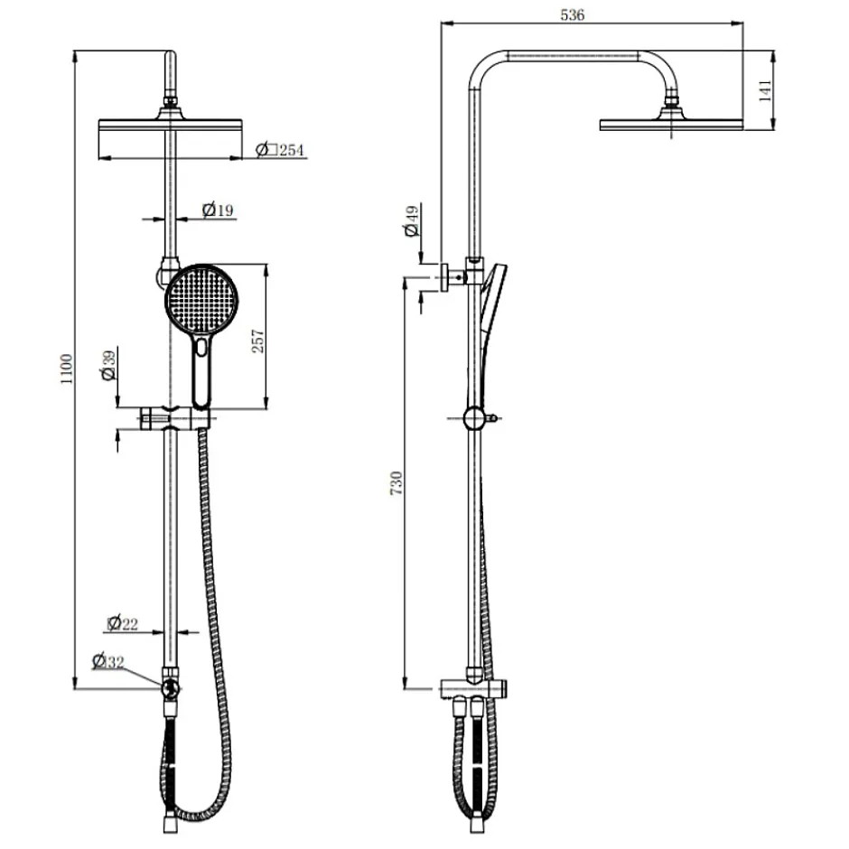 Swiss Aqua Technologies /Grohe Set de douche avec mitigeur + Douchette 3 jets barre avec curseur + Douche de tête XXL 254 mm Chrome