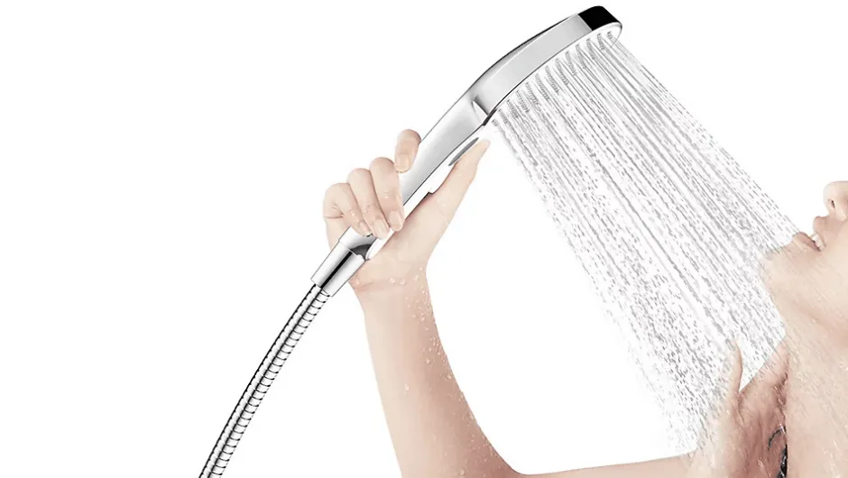 Swiss Aqua Technologies /Grohe Set de douche avec mitigeur + Douchette 3 jets barre avec curseur + Douche de tête XXL 254 mm Chrome