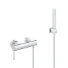 Grohe Set de douche Mitigeur de douche Essence + Douchette Stick 1 jet, support mural, flexible, Chrome (33636001-CUBESTICK)