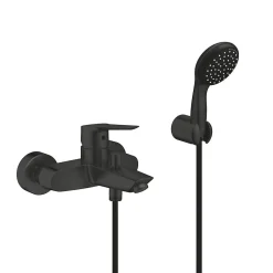 Grohe Set de douche mitigeur Bain/douche 1/2"+ Douchette 2 jets + support mural + Flexible 1750 mm, noir mat* Robinet De Baignoire