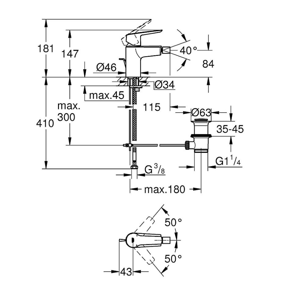 Grohe Start Mitigeur monocommande pour bidet, taille S, noir mat (325602432)