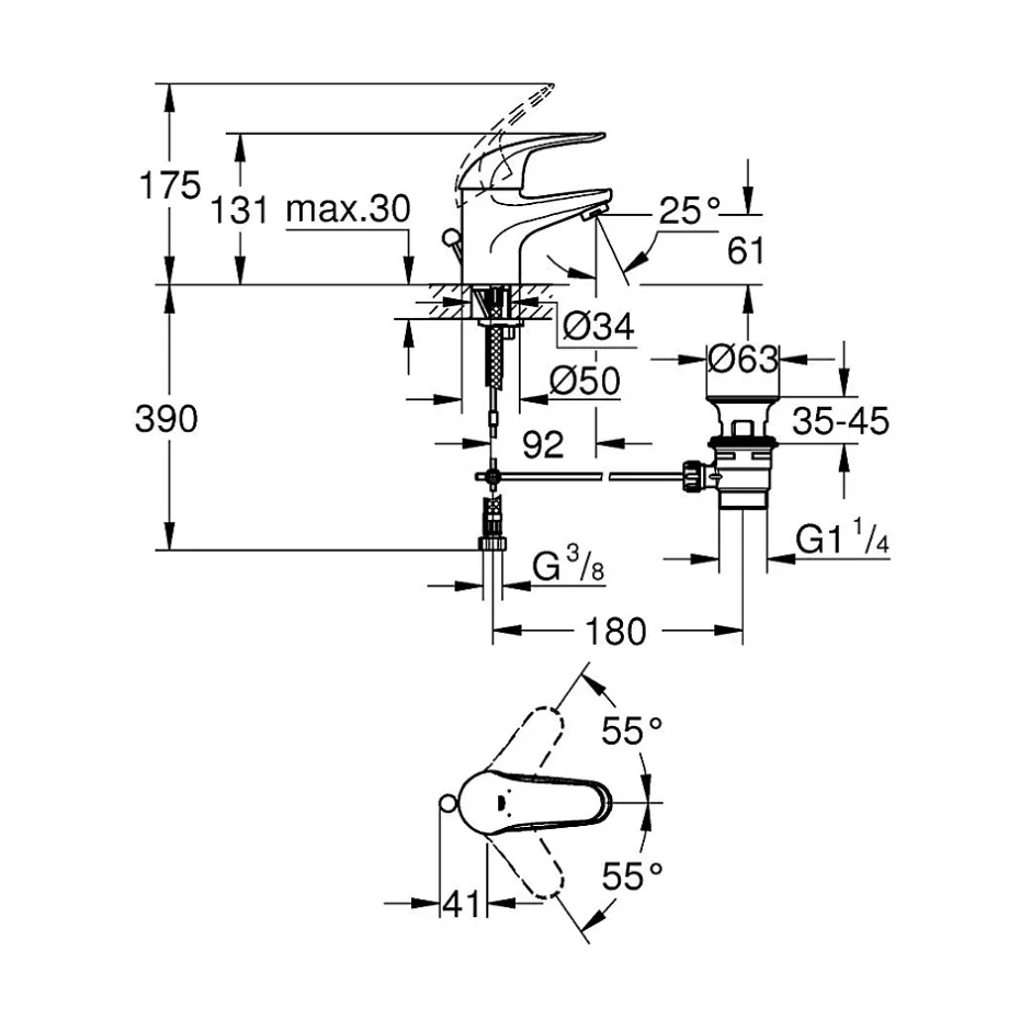 Grohe Swift Mitigeur de lavabo taille S, chrome (G23919000)* Robinet Lavabo Et Vasque