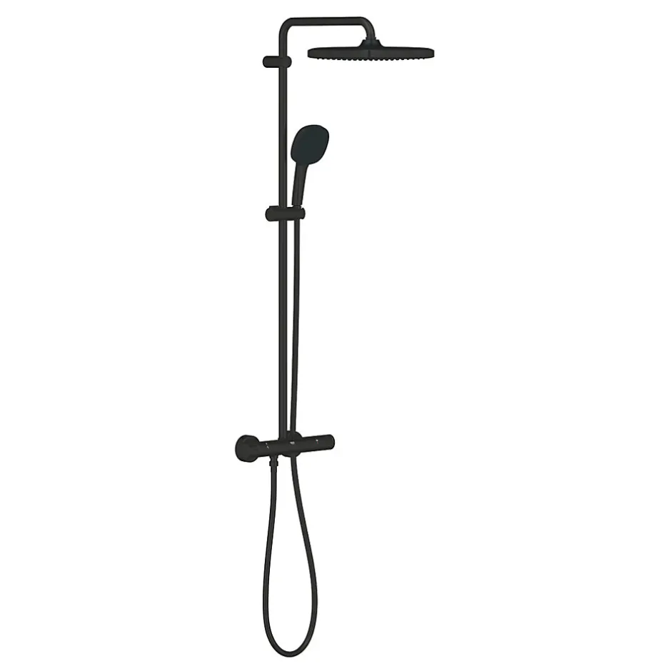 Grohe Vitalio Comfort 250 colonne de douche thermostatique + douche de tête + douchette à main 2 jets, noir mat (G266962431)* Colonne De Douche Thermostatique