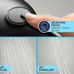 Grohe Vitalio Comfort 250 colonne de douche thermostatique + douche de tête + douchette à main 2 jets, noir mat (G266962431)* Colonne De Douche Thermostatique