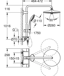 Grohe Vitalio Joy System 260, colonne de douche avec mitigeur thermostatique (G-26403001)* Colonne De Douche Hydromassante