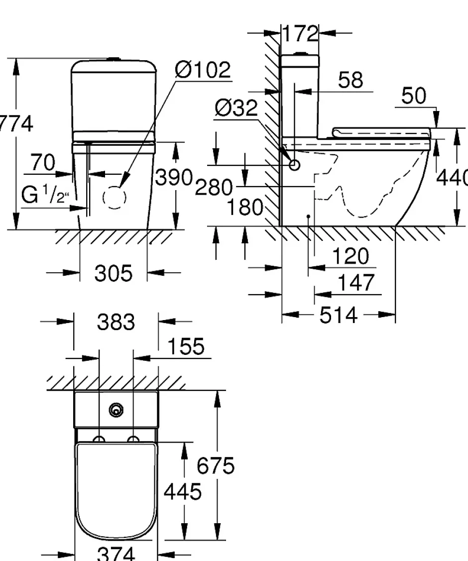 Grohe WC à poser sans bride Euro Ceramic + abattant* Wc À Poser