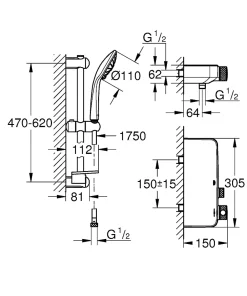 Grohe Grohtherm SmartControl Mitigeur thermostatique douche 1/2 avec ensemble de douche (34720000)