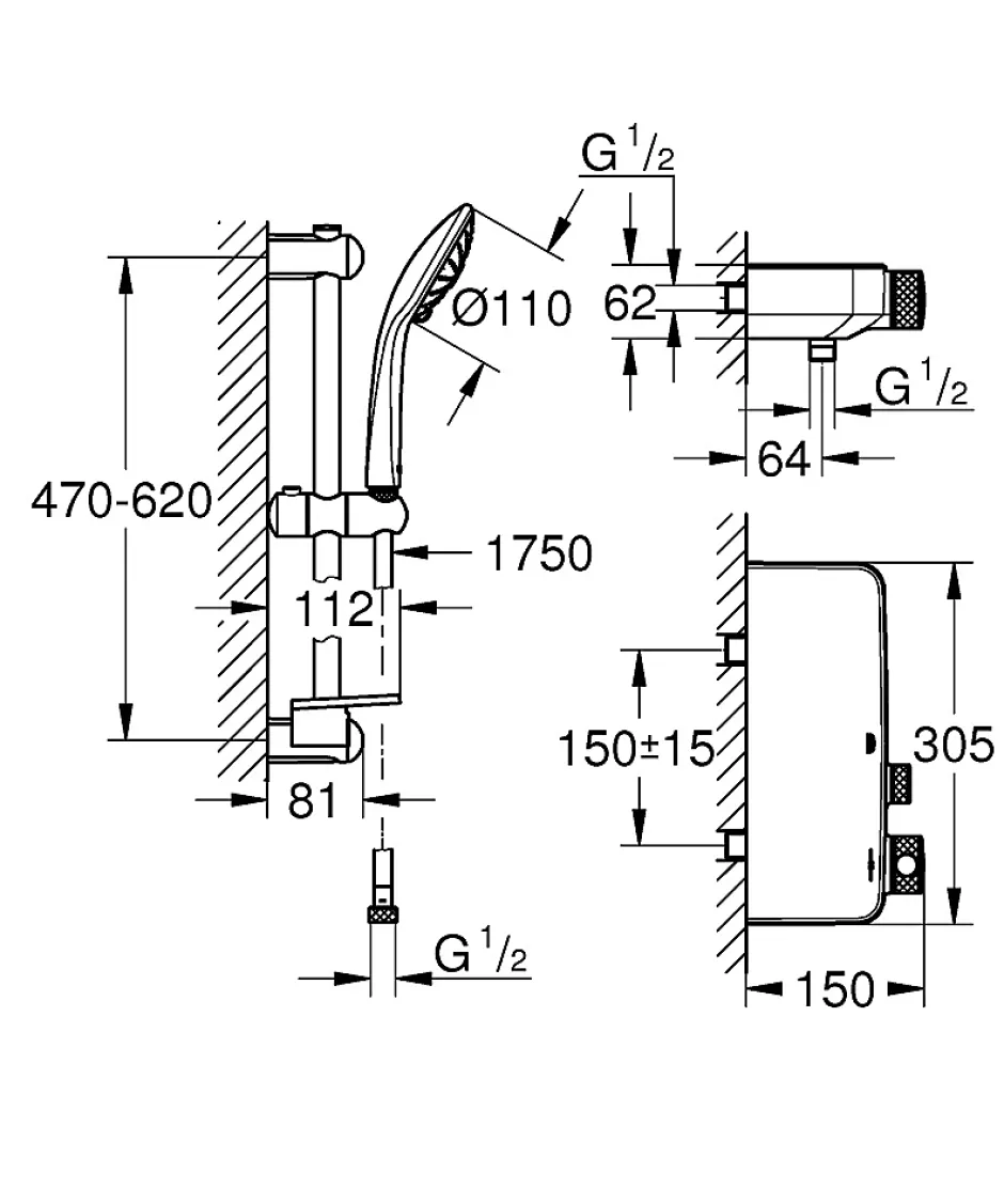 Grohe Grohtherm SmartControl Mitigeur thermostatique douche 1/2 avec ensemble de douche (34720000)