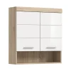 Chb Collection Hako - Armoire suspendue (L/H/P : 74x79x24 cm) en imitation chêne Sonoma clair et blanc brillant embouti