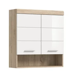 Chb Collection Hako - Armoire suspendue (L/H/P : 74x79x24 cm) en imitation chêne Sonoma clair et blanc brillant embouti