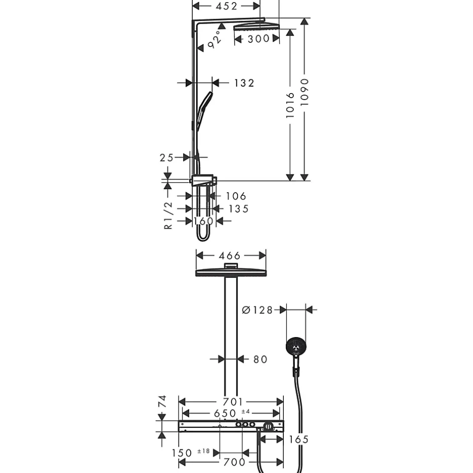 Hansgrohe Colonne de douche 460 2 jets avec mitigeur thermostatique blanc/chromé Rainmaker Select