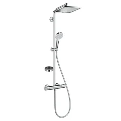 Hansgrohe Colonne de douche avec mitigeur thermostatique + Douche de tête XXL 240 + Douchette 2 jets + Porte savon