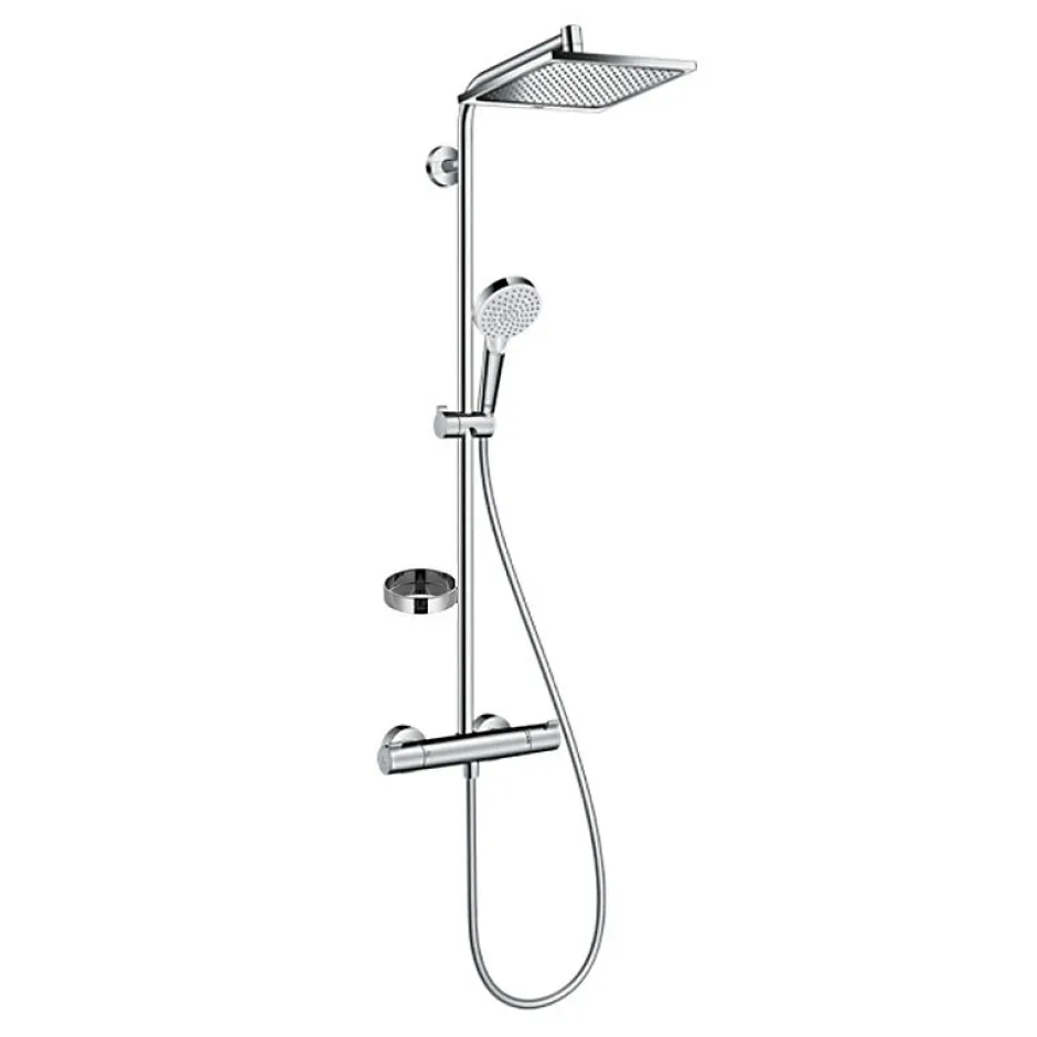Hansgrohe Colonne de douche avec mitigeur thermostatique + Douche de tête XXL 240 + Douchette 2 jets + Porte savon