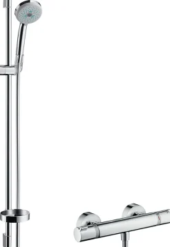 Hansgrohe Croma 100 Set de douche complet Mitigeur Thermostatique + Douchette 3 jets, Chrome (27085000)