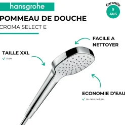 Hansgrohe Croma Select E - Pommeau de Douche 1 jet EcoSmart 9l/min110 (26815400)* Pommeau De Douche, Flexible Et Barre De Douche
