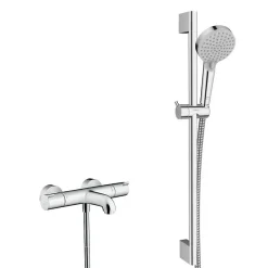 Hansgrohe Ecostat Set Mitigeur thermostatique Bain/douche + Barre de douche Unica + Douchette 2 jets, Chrome* Robinet De Baignoire