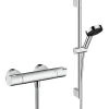 Hansgrohe Ecostat Set Mitigeur thermostatique douche + Douchette à main XXL 105mm 3 jets, flexible douche 160cm, barre 65cm