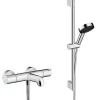 Hansgrohe Ecostat Set Mitigeur Thermostatique bain/douche + Douchette à main XXL 105mm 3 jets, flexible douche 160cm, barre 65cm