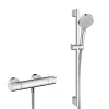 Hansgrohe Ecostat Set mitigeur thermostatique + Barre 65cm + Douchette 2 jets + Flexible, Chrome (13211000-Vernis)* Colonne De Douche Sans Robinetterie