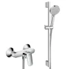 Hansgrohe Ensemble de douche Logis Mitigeur mural + Douchette 2 jets avec Barre 65cm + Flexible, Chrome (71600000-Vernis)* Colonne De Douche Sans Robinetterie