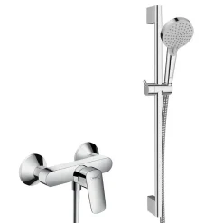 Hansgrohe Ensemble de douche Logis Mitigeur mural + Douchette 2 jets avec Barre 65cm + Flexible, Chrome (71600000-Vernis)* Colonne De Douche Sans Robinetterie