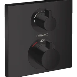 Hansgrohe Façade pour mitigeur thermostatique encastré Ecostat Square avec robinet d'arrêt et inverseur noir mat