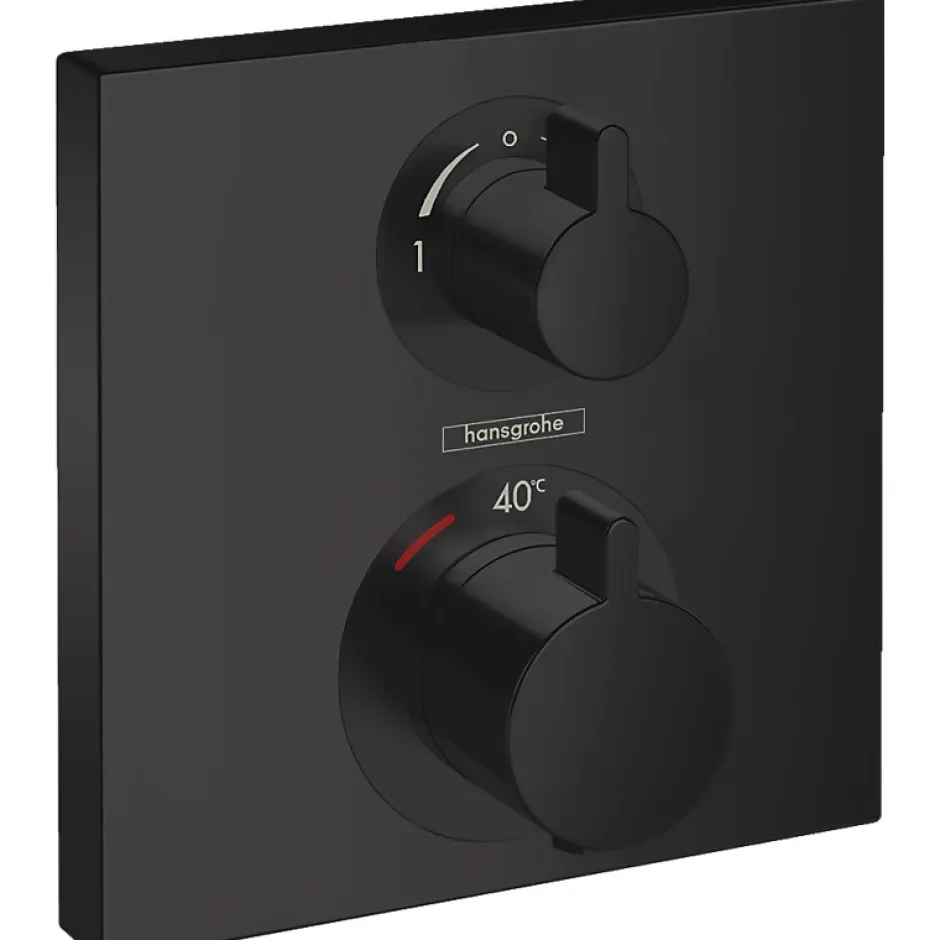 Hansgrohe Façade pour mitigeur thermostatique encastré Ecostat Square avec robinet d'arrêt et inverseur noir mat