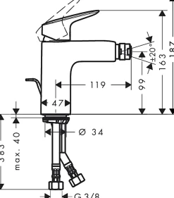 Hansgrohe Logis 100 Mitigeur bidet, avec tirette et vidage synthétique, chromé (71200000)* Robinet De Bidet