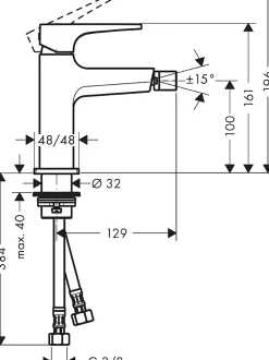 Hansgrohe Metropol Mitigeur bidet poignée manette, bonde Push-Open, Noir Chromé brossé (32520340)* Robinet De Bidet