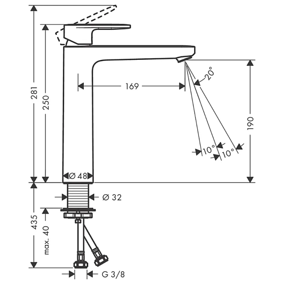Hansgrohe Mitigeur de lavabo190 sans tirette ni vidage chromé
