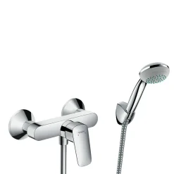 Hansgrohe Set de douche Mitigeur Logis + Douchette à main 1 jet + Flexible + Support mural, Chrome (71600000-PORTER)