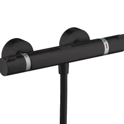 Hansgrohe Set de douche Mitigeur Ecostat Comfort + douchette à main 2 jets + Barre Unica 65 cm, Noir mat (13116670-Vernis)