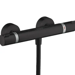 Hansgrohe Set de douche Mitigeur Ecostat Comfort + Barre Unica 65 cm + Douchette 3 jets Raindance 120 Select E, Noir mat