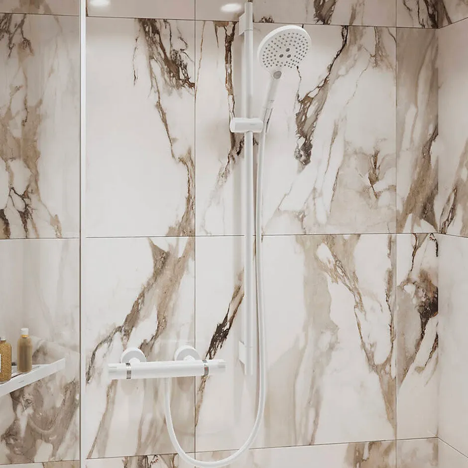 Hansgrohe Unica Barre de douche S Puro 65 cm avec flexible de douche, Blanc mat (28632700)