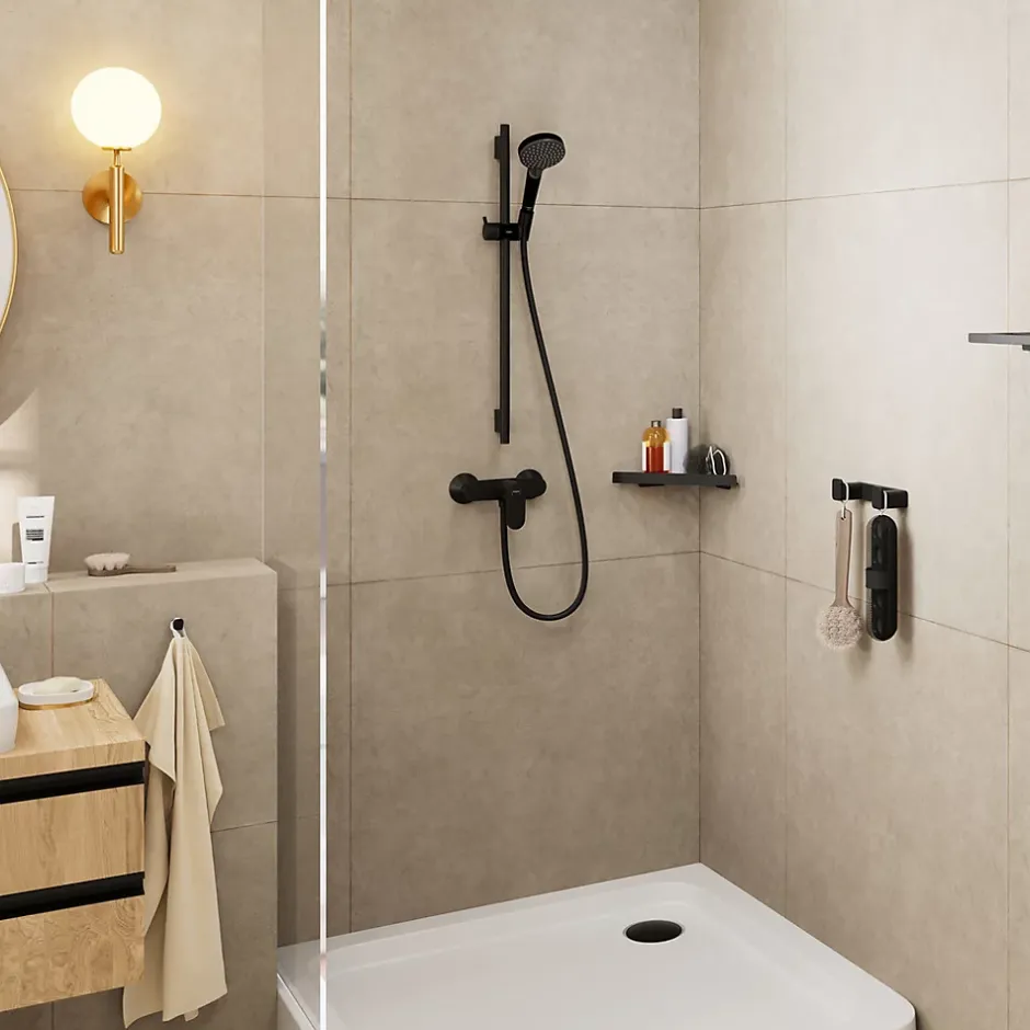 Hansgrohe Vernis Blend Set de douche avec douchette à main 2 jets + Barre Unica 65 cm, Noir mat (26422670)