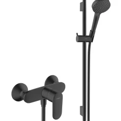 Hansgrohe Vernis Blend Set de douche avec mitigeur + Douchette à main 2 jets + Barre de douche 65 cm, Noir mat (71640670-Vernis)* Colonne De Douche Sans Robinetterie