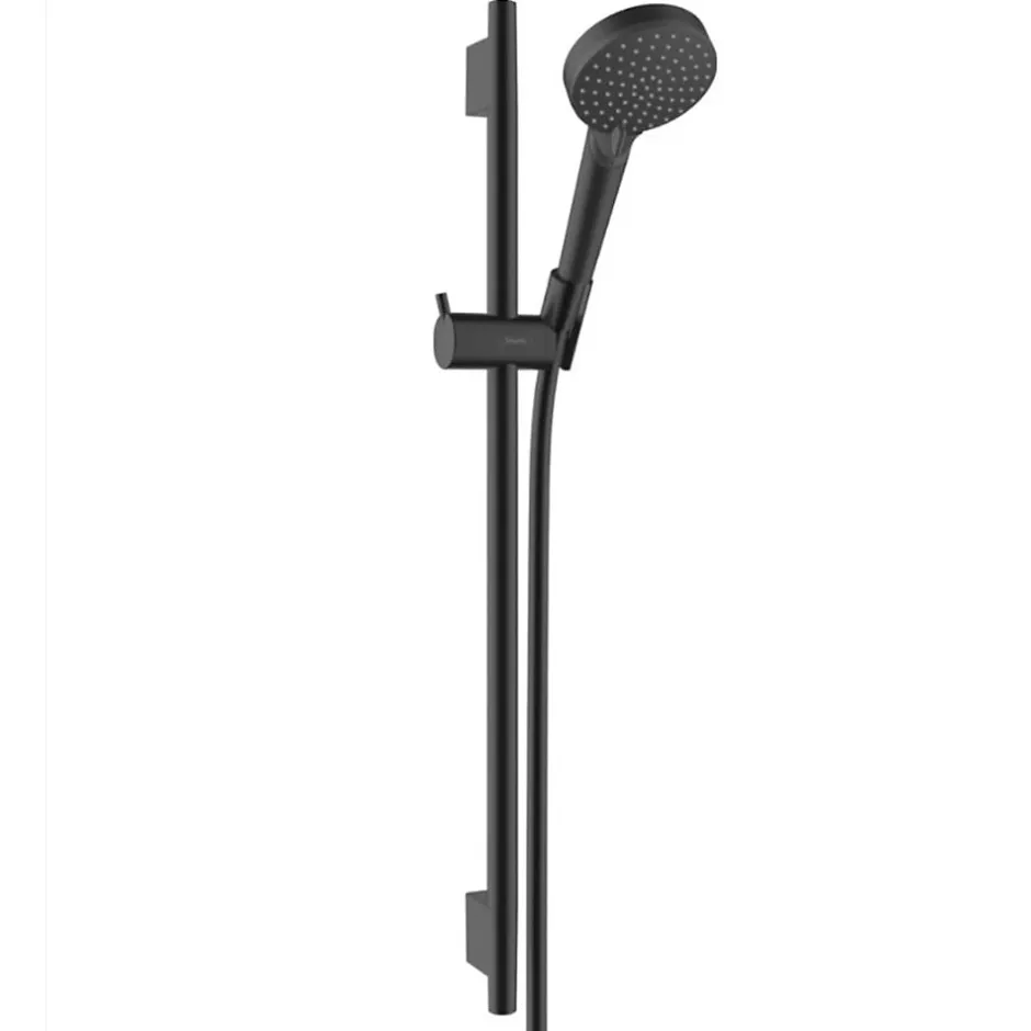 Hansgrohe Vernis Blend Set de douche avec mitigeur + Douchette à main 2 jets + Barre de douche 65 cm, Noir mat (71640670-Vernis)* Colonne De Douche Sans Robinetterie