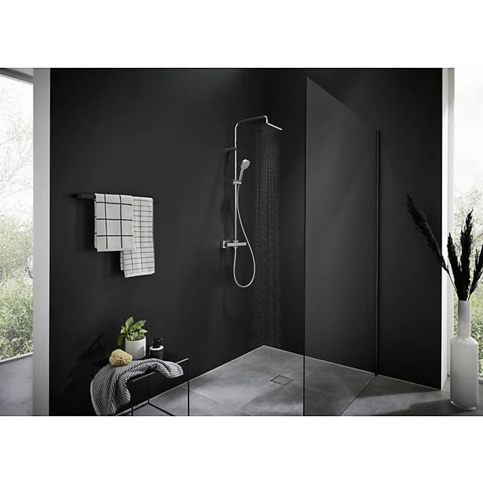 Hansgrohe Vernis Shape Colonne de douche 230 1jet Green 5,7 l/min avec mitigeur thermostatique, Chrome (26319000)* Colonne De Douche Hydromassante