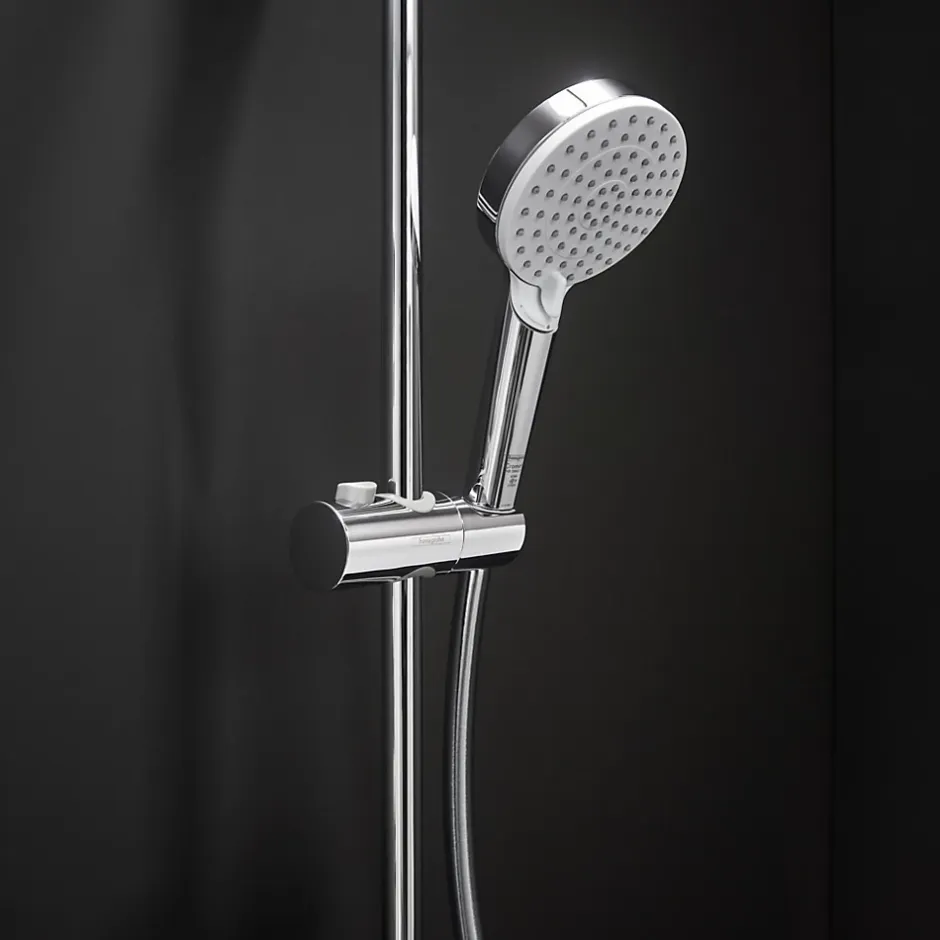 Hansgrohe Vernis Shape Colonne de douche 230 1jet Green 5,7 l/min avec mitigeur thermostatique, Chrome (26319000)* Colonne De Douche Hydromassante