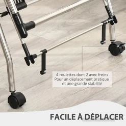 Homcom Séchoir à linge étendoir à vêtements pliable réglable avec barre de penderie et roulettes acier inox. PP noir