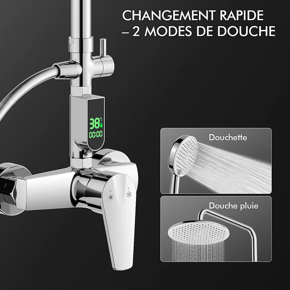 Homelody Colonne de Douche avec Affichage LED Température Mitigeur Mécanique, Douchette 3 Jets, Hauteur Réglable* Colonne De Douche Mécanique