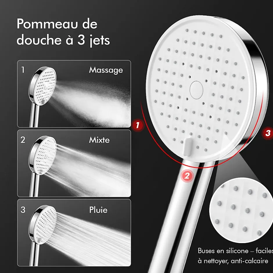Homelody Colonne de Douche avec Affichage LED Température Mitigeur Mécanique, Douchette 3 Jets, Hauteur Réglable* Colonne De Douche Mécanique