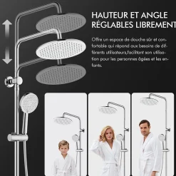Homelody Colonne de Douche avec Affichage LED Température Mitigeur Mécanique, Douchette 3 Jets, Hauteur Réglable* Colonne De Douche Mécanique