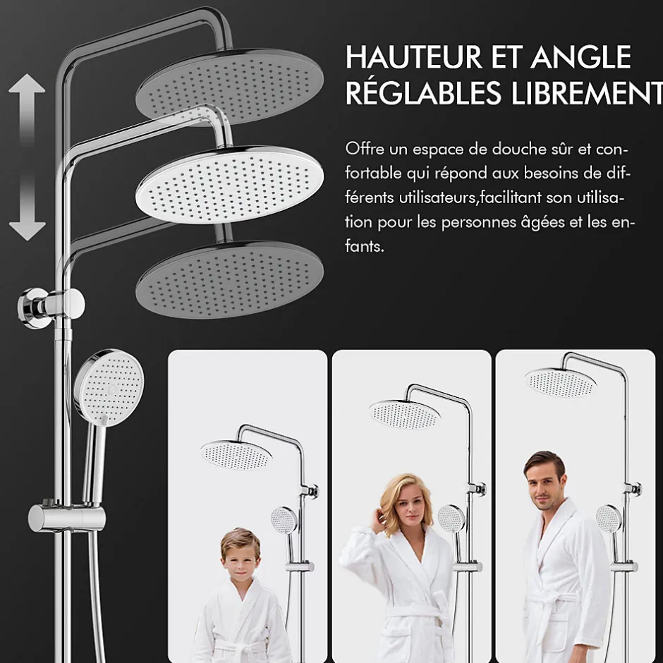 Homelody Colonne de Douche avec Affichage LED Température Mitigeur Mécanique, Douchette 3 Jets, Hauteur Réglable* Colonne De Douche Mécanique