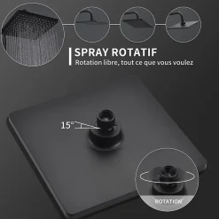 Homelody Colonne de Douche Thermostatique Noir, Ensemble de Douche Thermostat avec Douchette, Hauteur Réglable