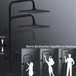 Homelody Colonne de Douche Thermostatique Noir, Ensemble de Douche Thermostat avec Douchette, Hauteur Réglable