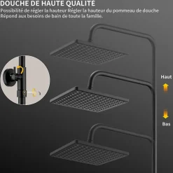 Homelody Colonne de Douche Thermostatique Noir, Ensemble de Douche Thermostat avec Douchette, Hauteur Réglable