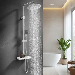 Homelody Colonne de Douche Thermostatique avec Tablette 110 x 350 mm, Tête de Douche 12 pouces Ultra-Slim, Douchette & Sortie