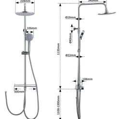 Homelody Colonne de Douche Thermostatique avec Tablette 110 x 350 mm, Tête de Douche 12 pouces Ultra-Slim, Douchette & Sortie