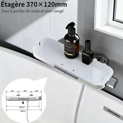 Homelody Robinet Baignoire avec Tablette370 mm, Douchette à Main et Sortie Bain, Chrome
